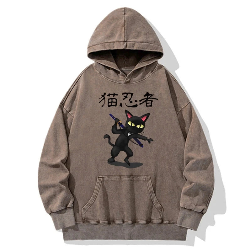Ninja Cat Washed Hoodie