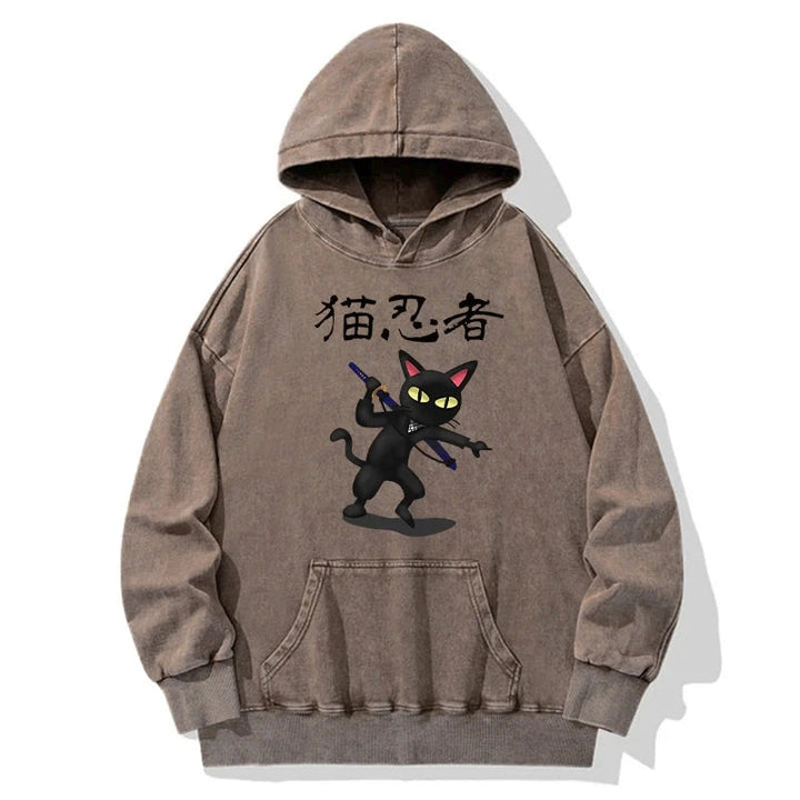 Ninja Cat Washed Hoodie