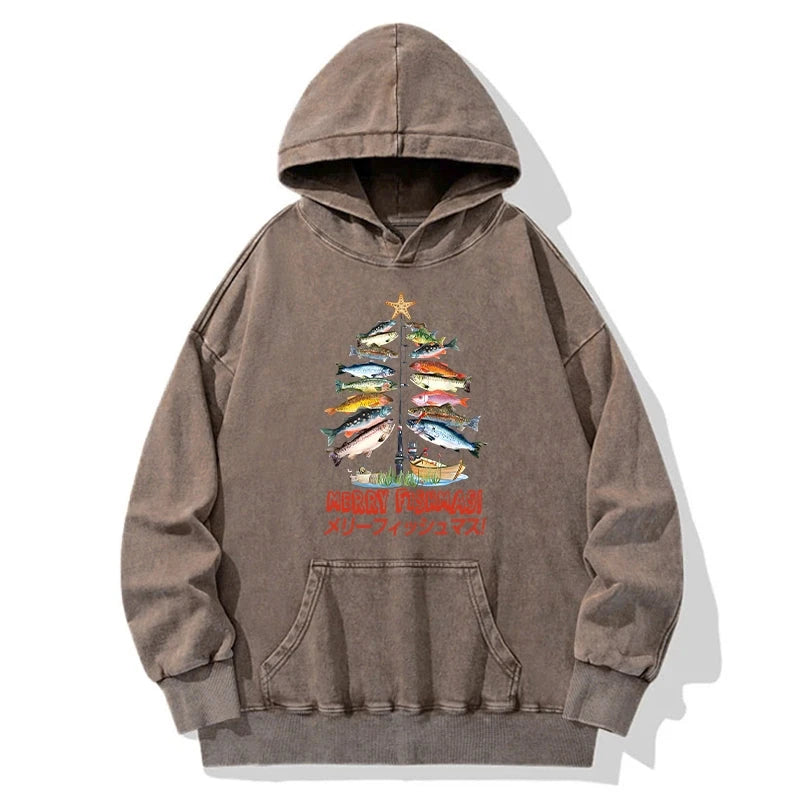 Christmas Tree Fish Washed Hoodie