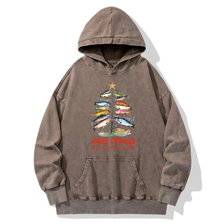 Christmas Tree Fish Washed Hoodie