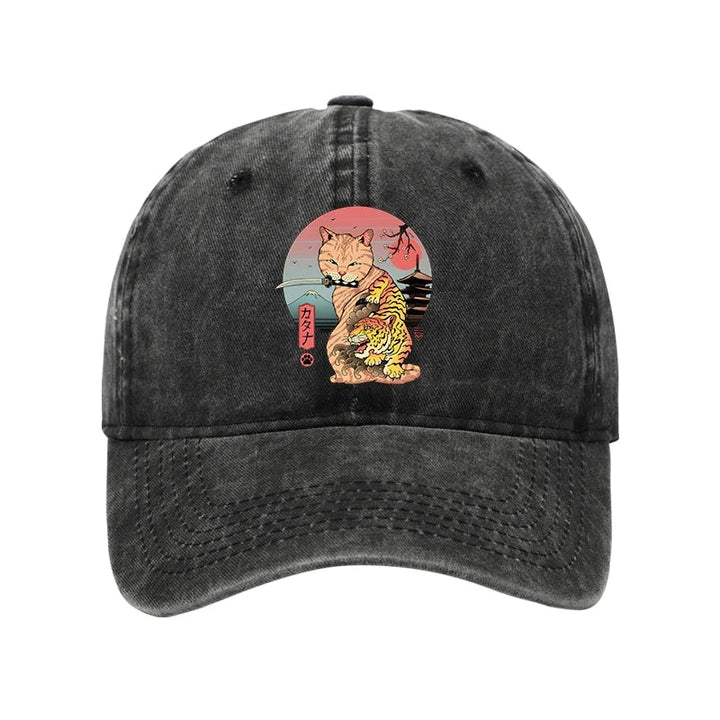 Katana Cat Tattoo Washed Cap