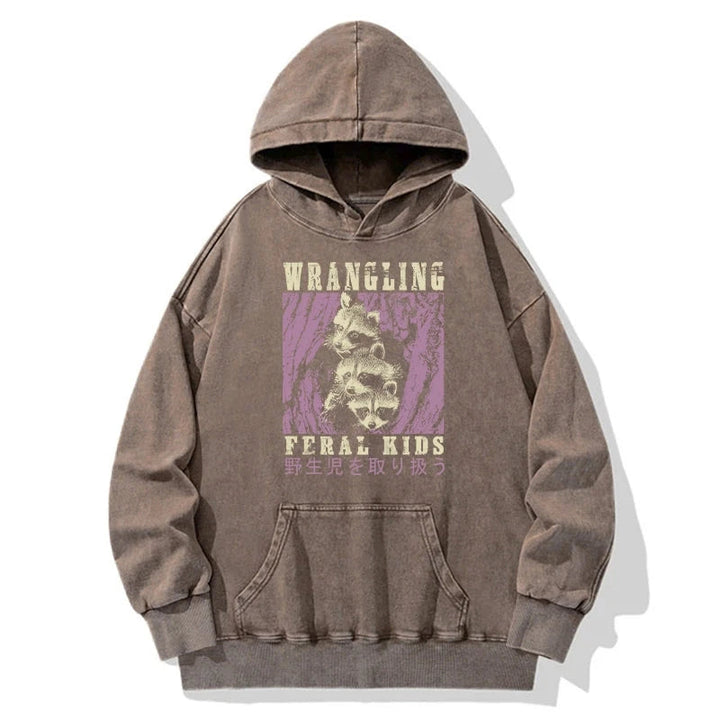 Wrangling Feral Raccoon Kids Washed Hoodie