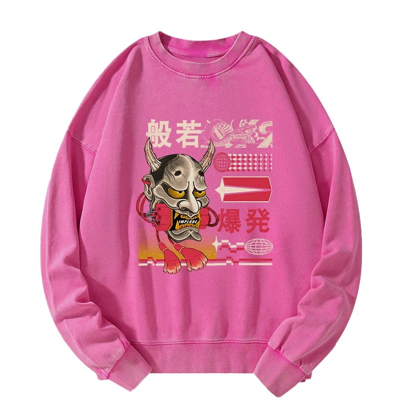 Hannya Mask Japanese Washed Sweatshirt