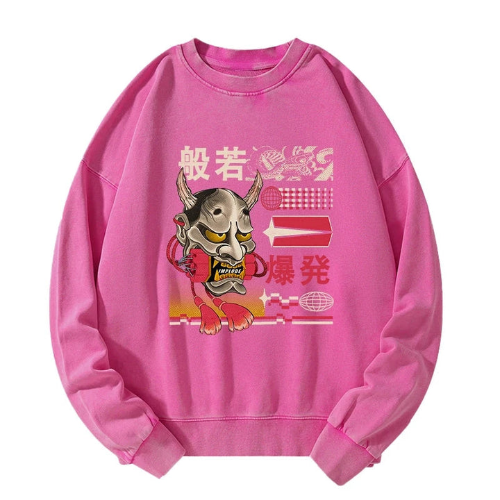 Hannya Mask Japanese Washed Sweatshirt