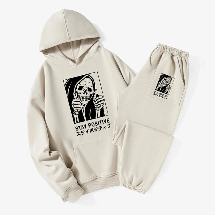 Stay Positive Skeleton Fleece Lined Hoodie Set