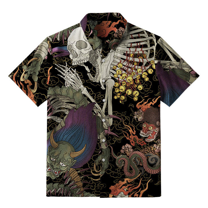 Japanese Yokai And Skeletons Button-up Shirt