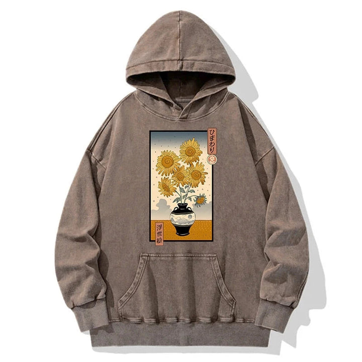 Sunflowers Ukiyo-e Washed Hoodie