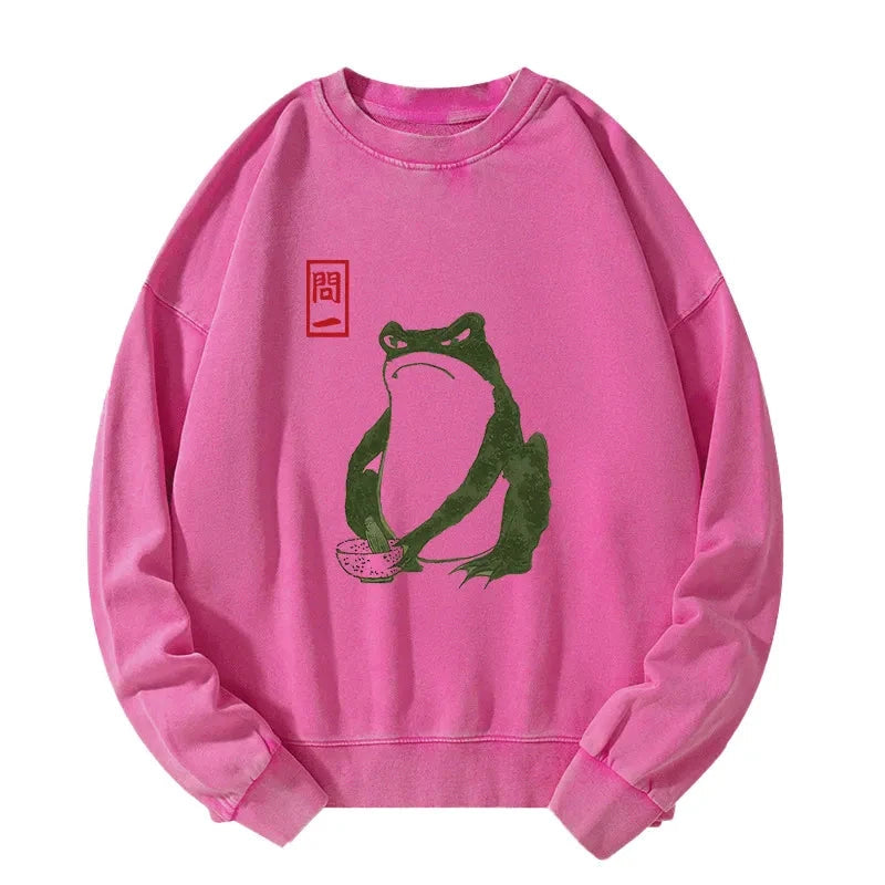 Woodblock Print Frog Washed Sweatshirt