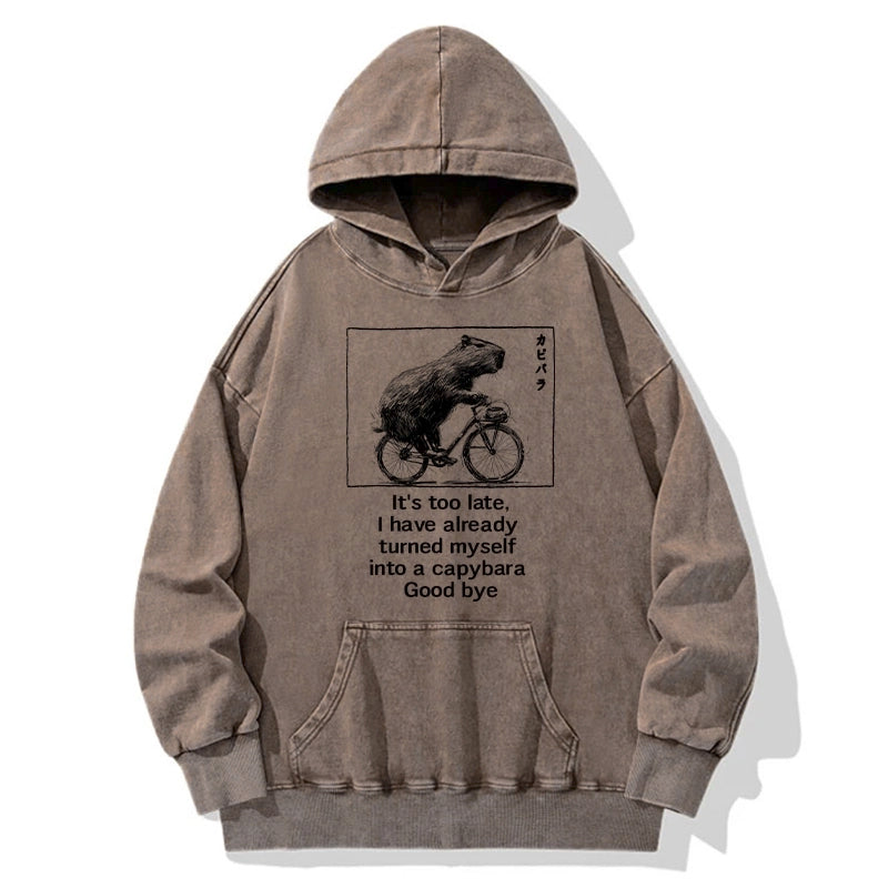 Funny Capybara Riding A Bicycle Washed Hoodie