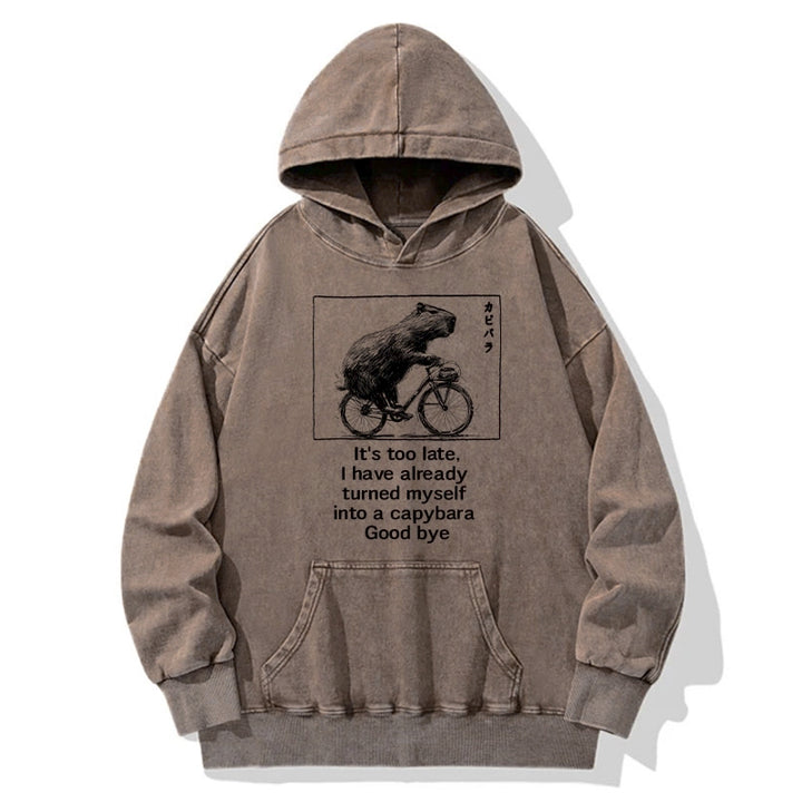 Funny Capybara Riding A Bicycle Washed Hoodie