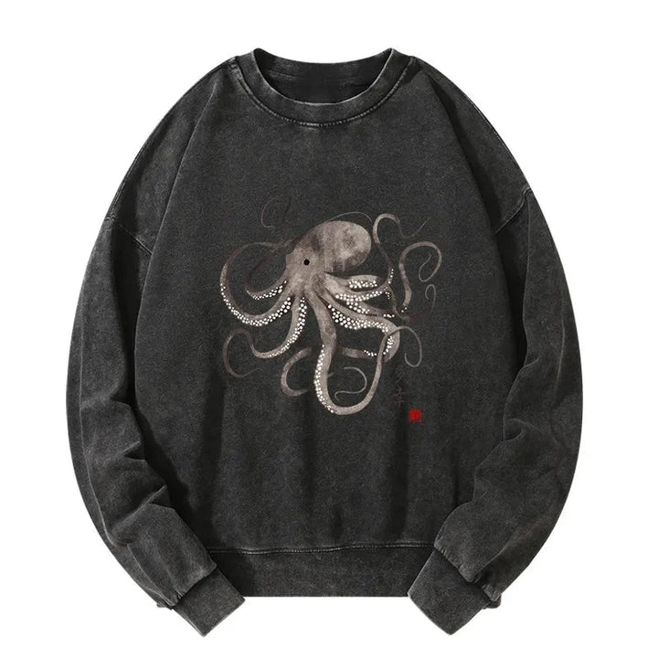 Octopus Japanese Calligraphy Washed Sweatshirt