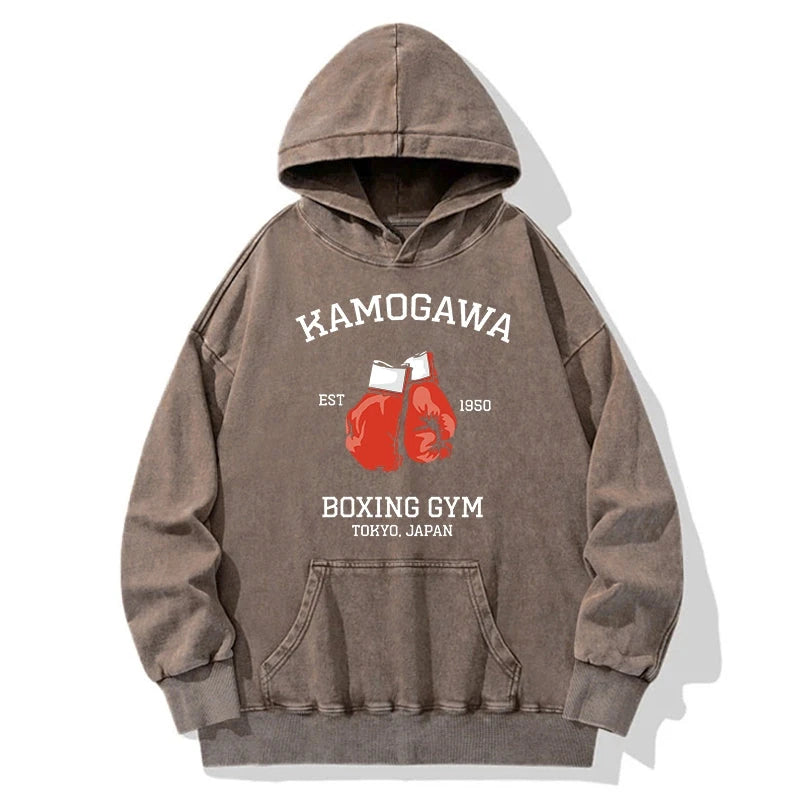 Retro Boxing Gloves Manga Anime Washed Hoodie