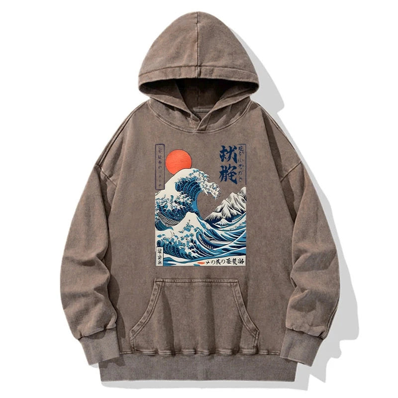 Ukiyo-e Ocean Waves Japan Washed Hoodie