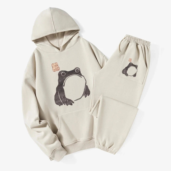 Matsumoto Hoji Woodblock Print Frog Fleece Lined Hoodie Set