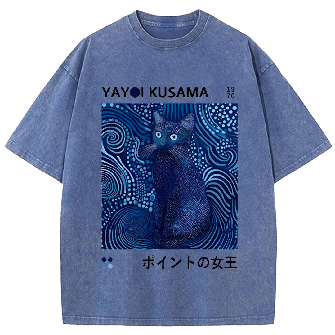 Yayoi Kusama Flower Vintage Japanese Design Washed Crew Neck T-Shirt