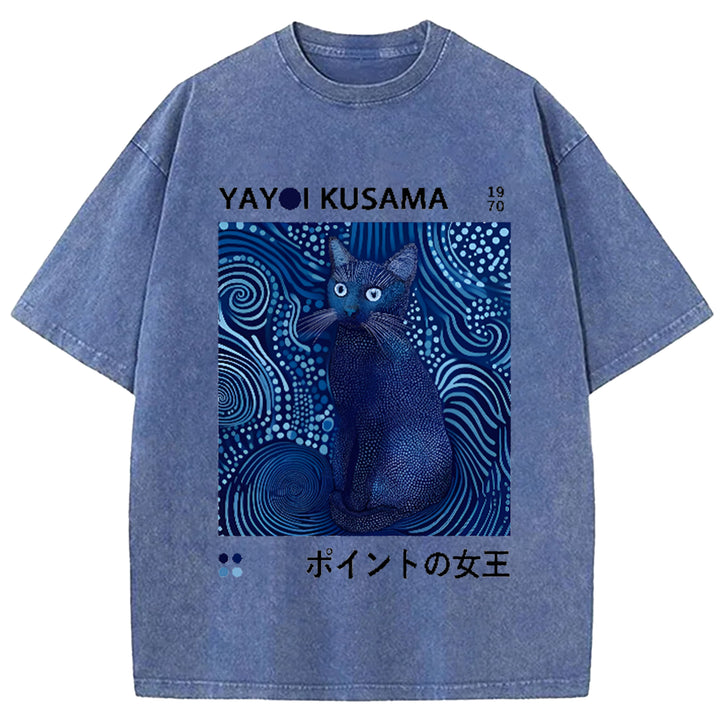 Yayoi Kusama Flower Vintage Japanese Design Washed Crew Neck T-Shirt