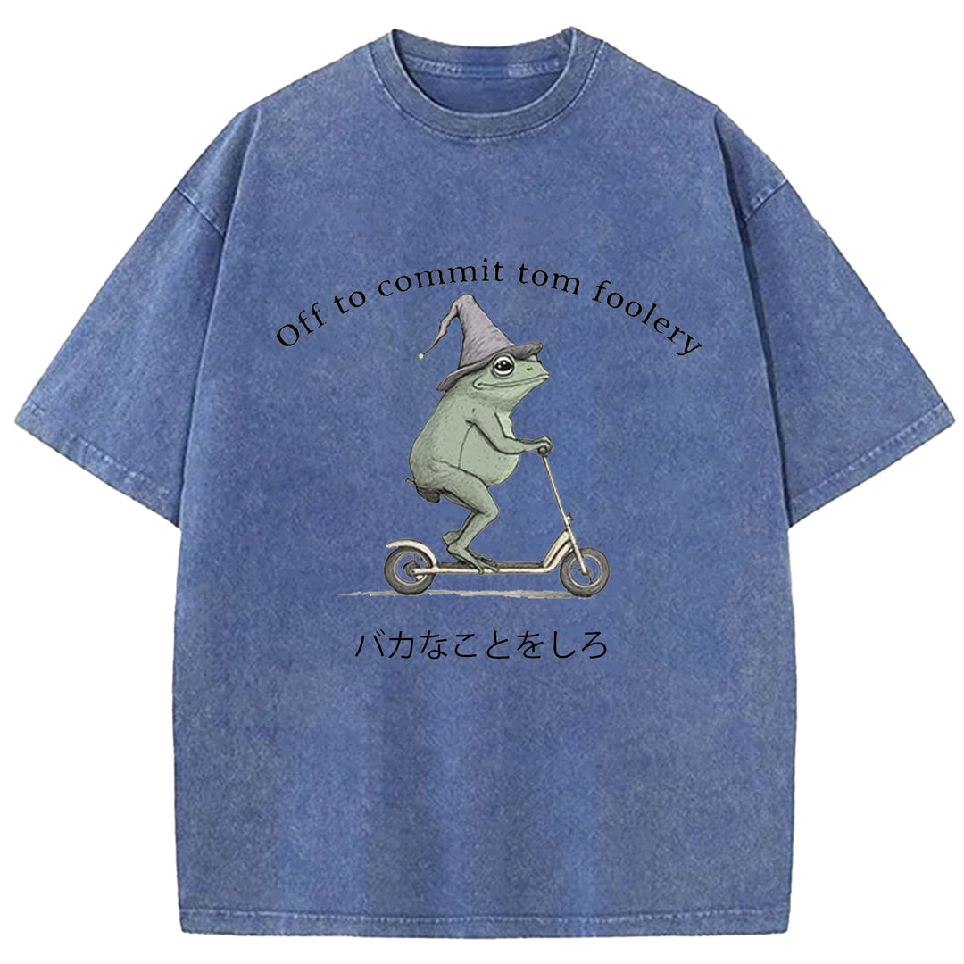 Off To Commit Tom Foolery Vintage Design Washed Crew Neck T-Shirt