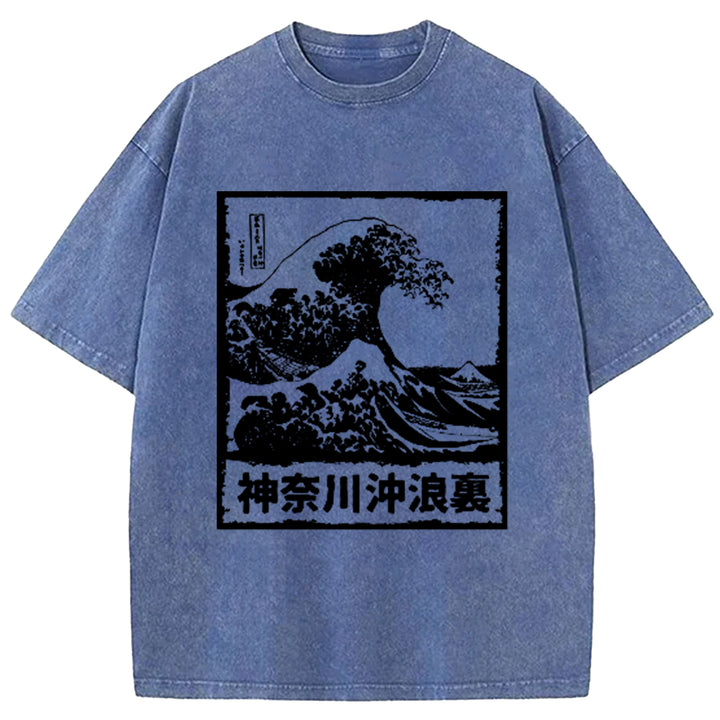 Kanagawa Wave Washed Crew Neck T-Shirt