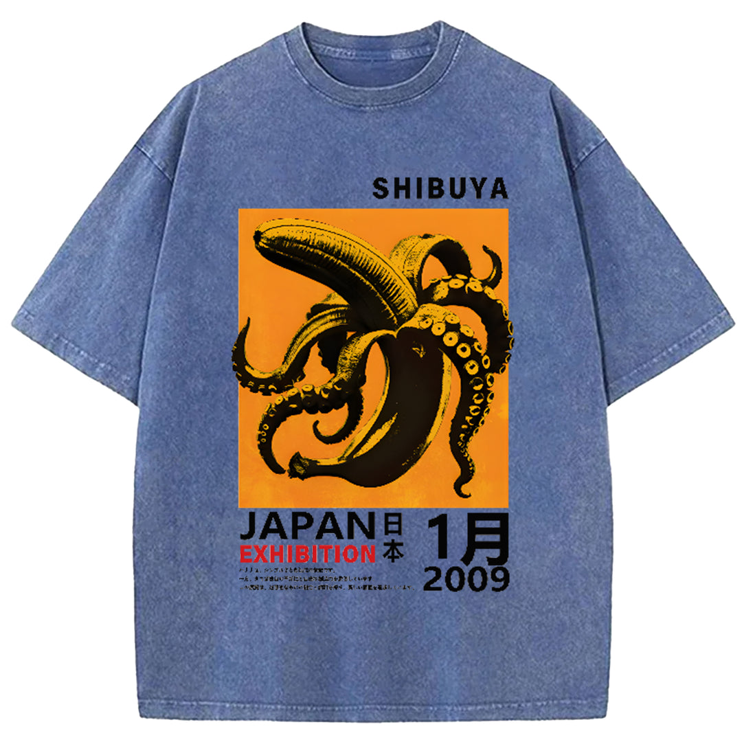 SHIBUYA Vintage Shrimp Japanese Design Washed Crew Neck T-Shirt