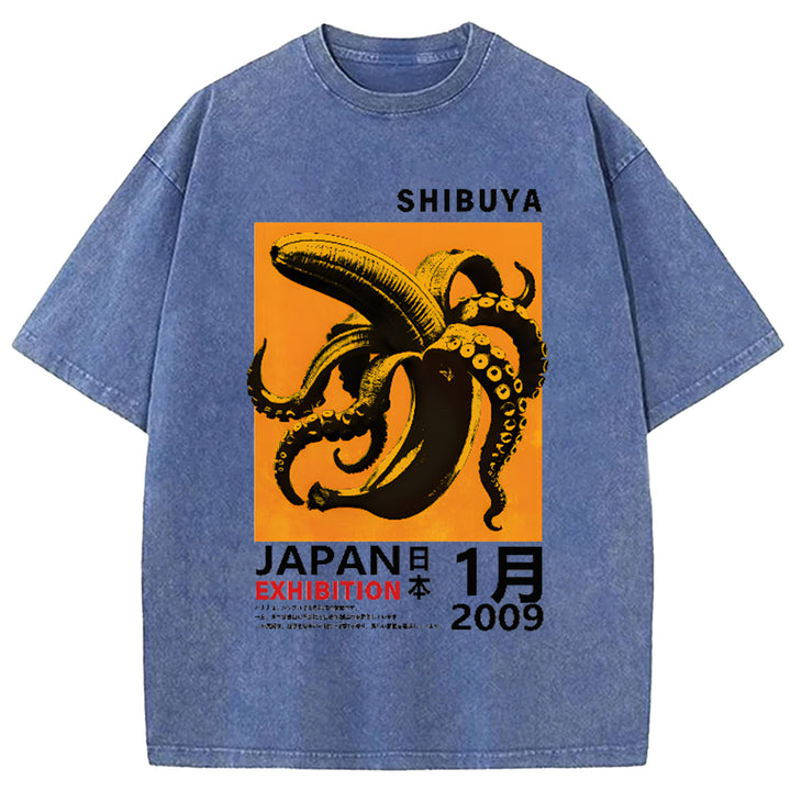 SHIBUYA Vintage Shrimp Japanese Design Washed Crew Neck T-Shirt