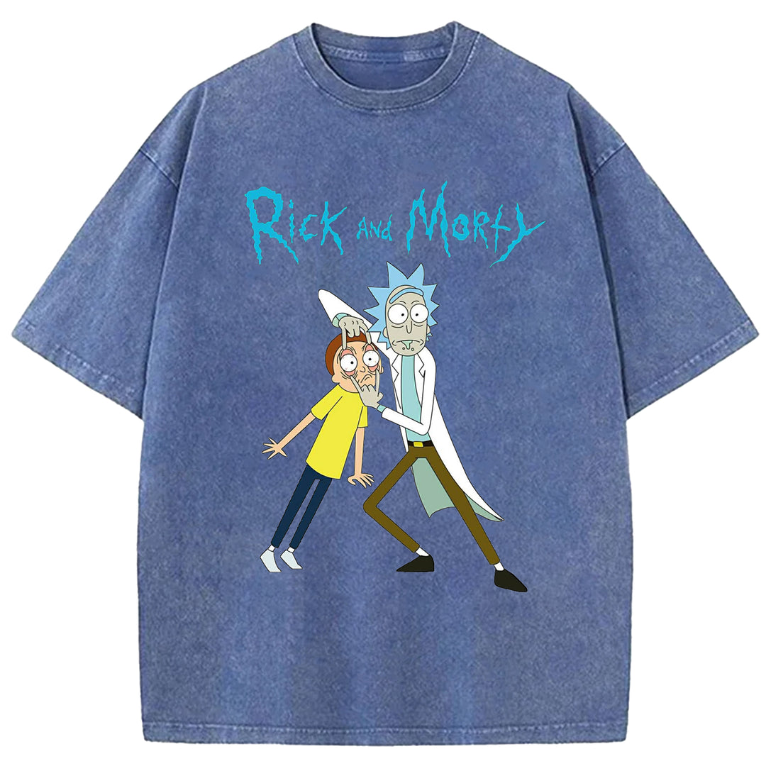 Funny Cartoon Washed Crew Neck T-shirt