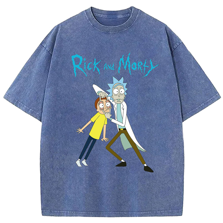 Funny Cartoon Washed Crew Neck T-shirt