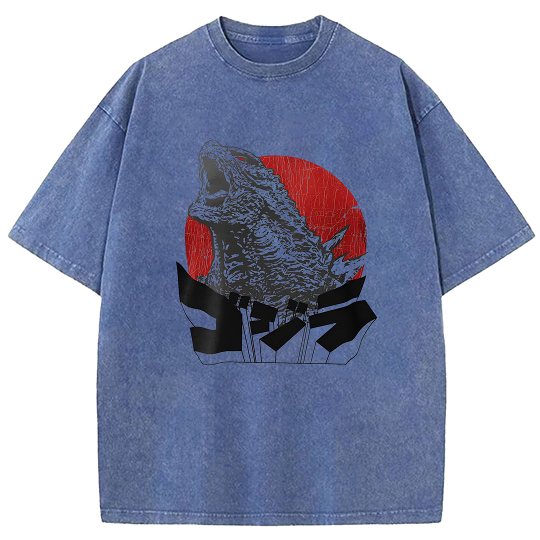 Japanese Godzilla Washed Crew Neck T-Shirt