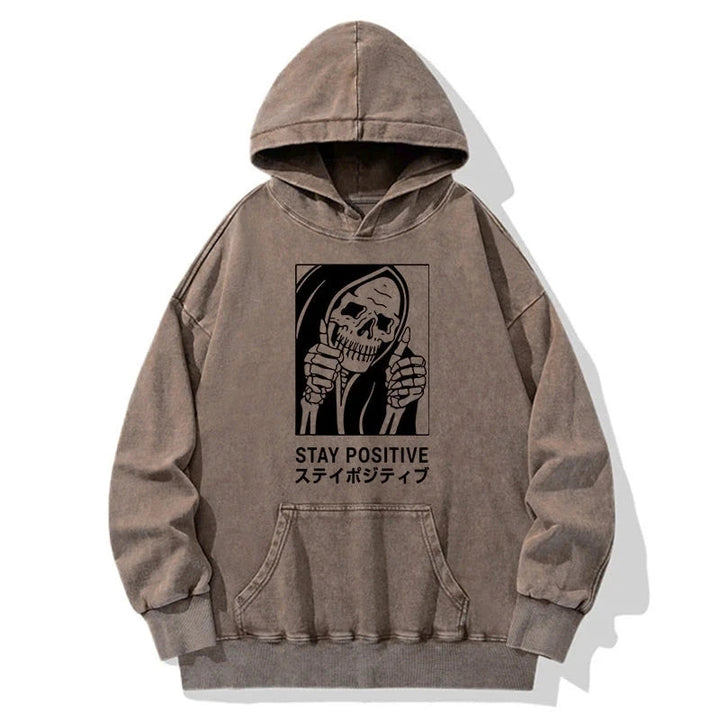 Stay Positive Skeleton Washed Hoodie