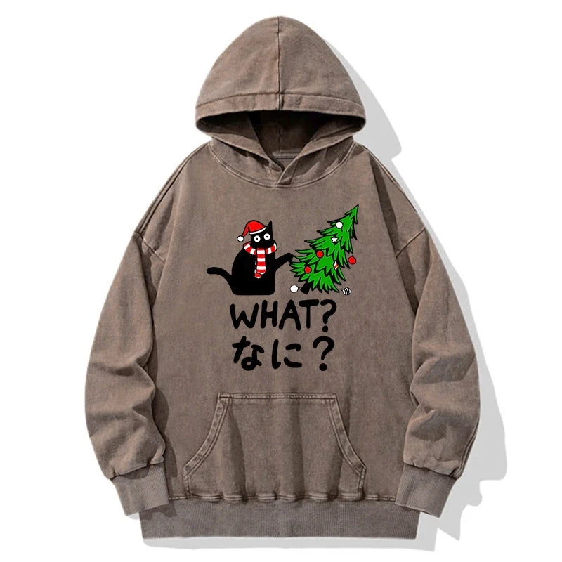 Naughty Cat Christmas Washed Hoodie