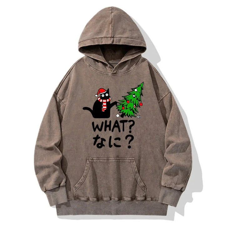 Naughty Cat Christmas Washed Hoodie