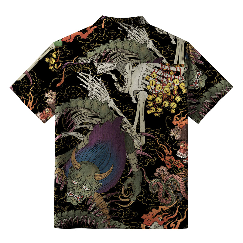 Japanese Yokai And Skeletons Button-up Shirt