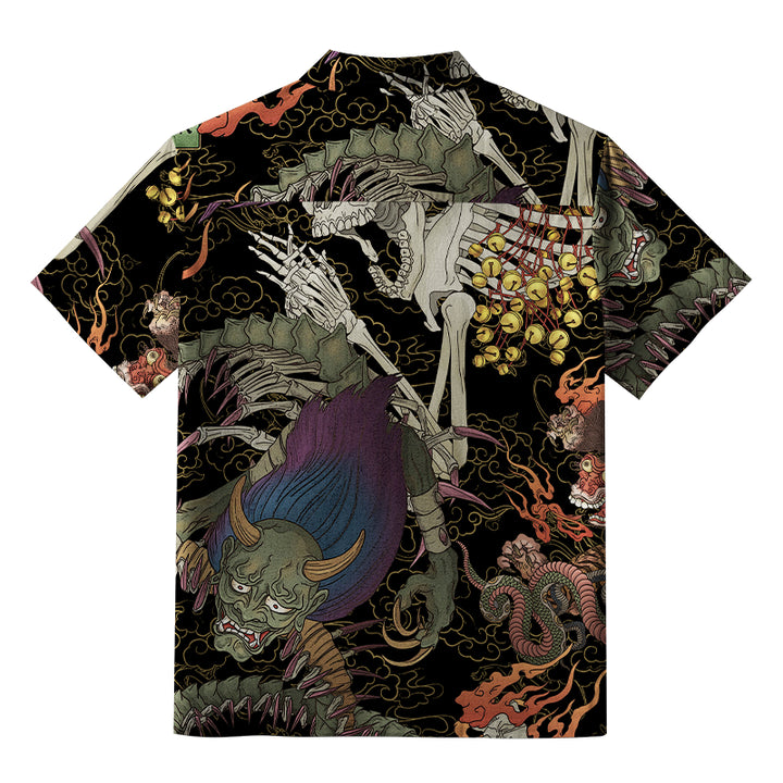 Japanese Yokai And Skeletons Button-up Shirt