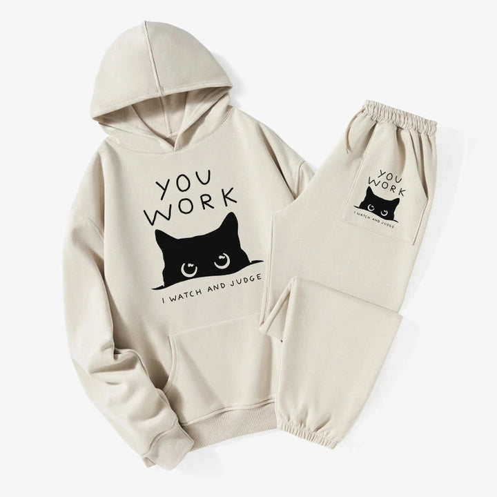 A Cat That Spies Fleece Lined Hoodie Set