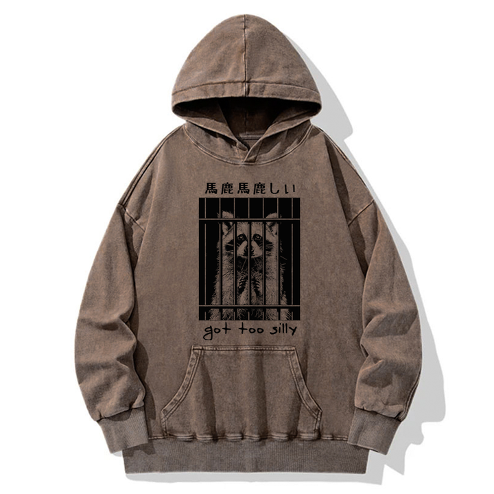 Raccoon Got Too Silly Washed Hoodie