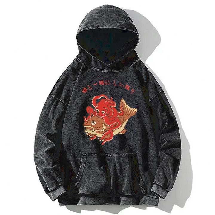 Octopus And Koi Dance Together Washed Hoodie