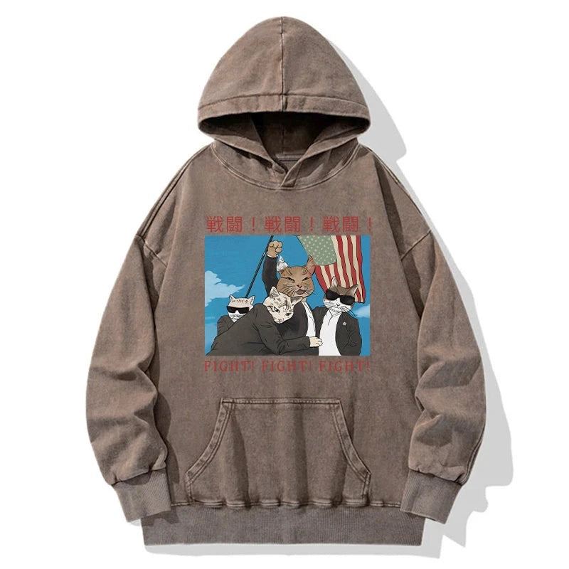 Fight Cat Japanese Washed Hoodie