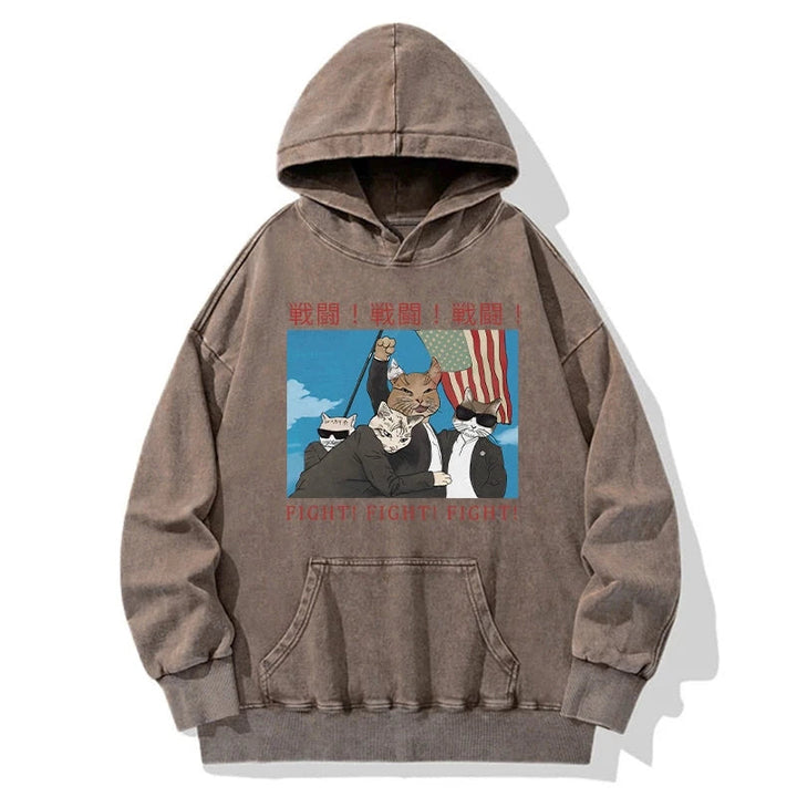 Fight Cat Japanese Washed Hoodie