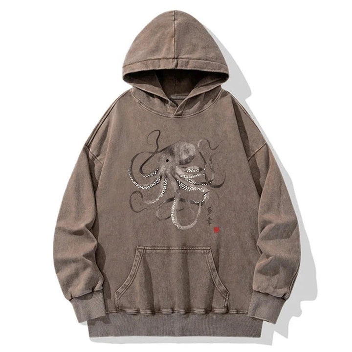 Octopus Japanese Calligraphy Washed Hoodie
