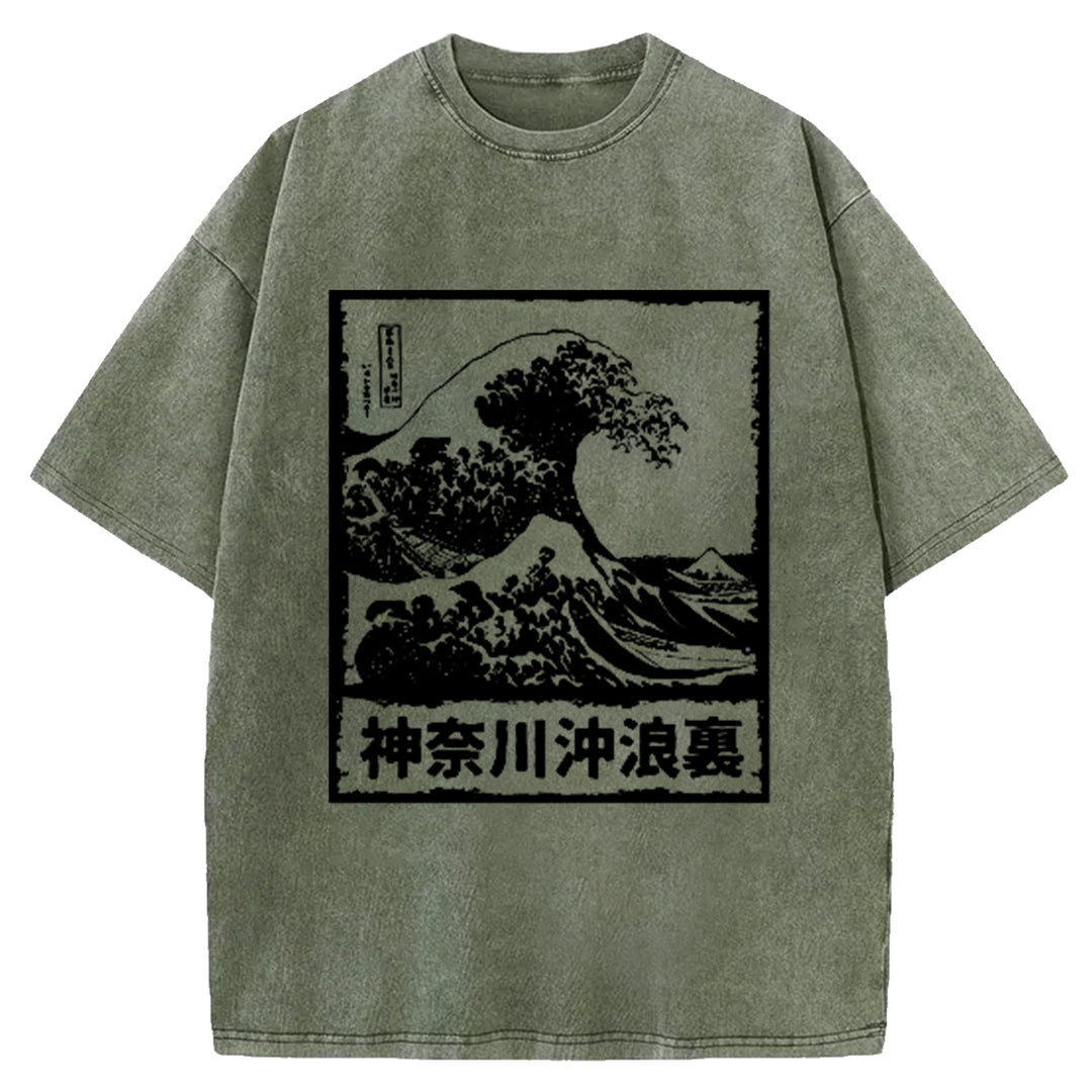Kanagawa Wave Washed Crew Neck T-Shirt