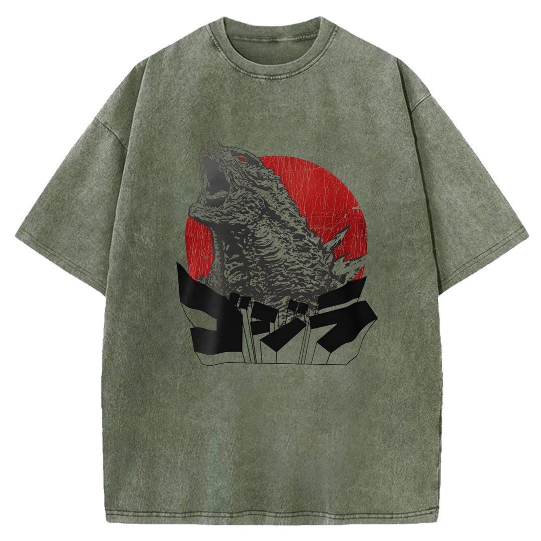 Japanese Godzilla Washed Crew Neck T-Shirt