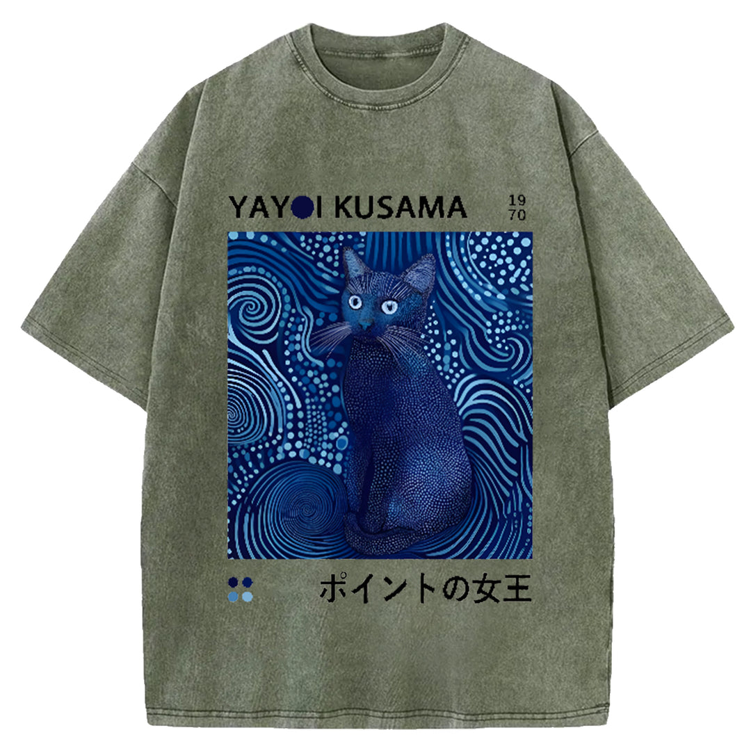 Yayoi Kusama Flower Vintage Japanese Design Washed Crew Neck T-Shirt