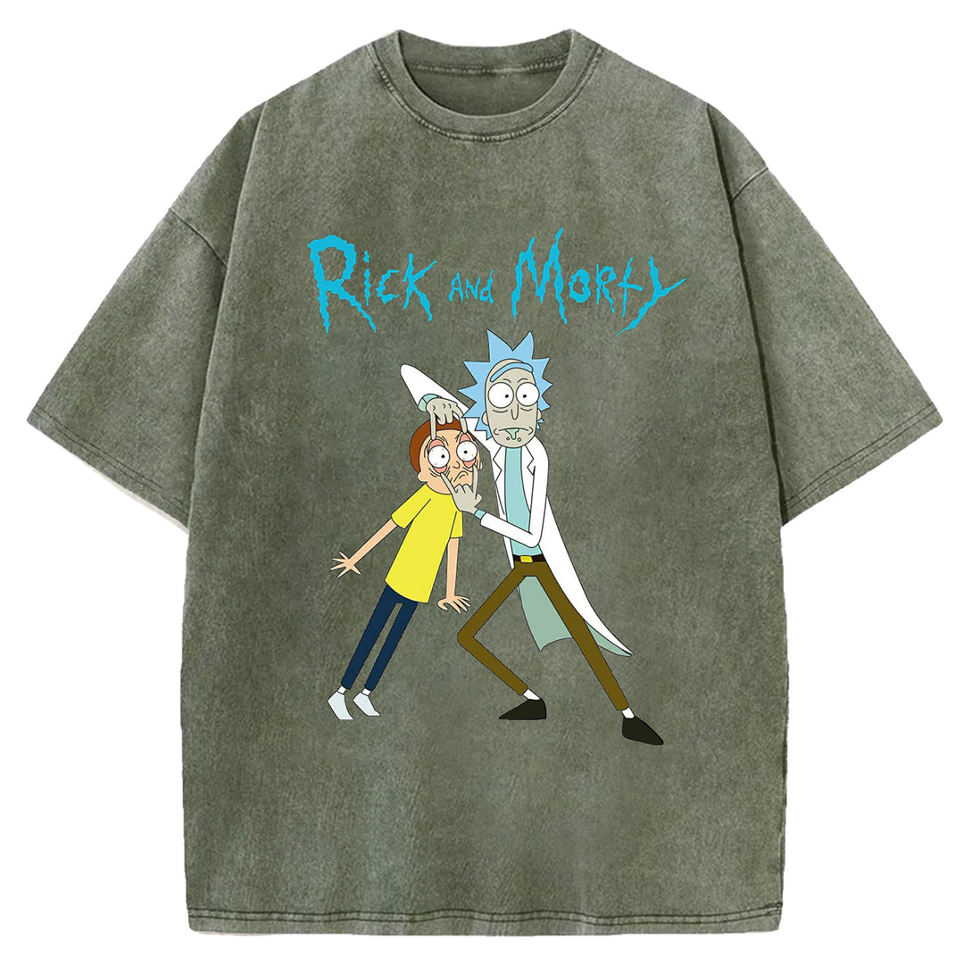 Funny Cartoon Washed Crew Neck T-shirt