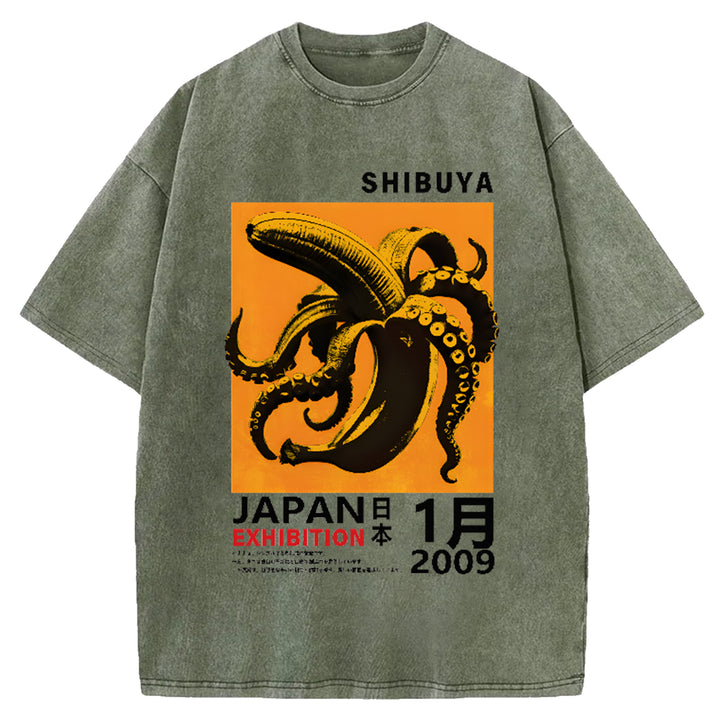SHIBUYA Vintage Shrimp Japanese Design Washed Crew Neck T-Shirt