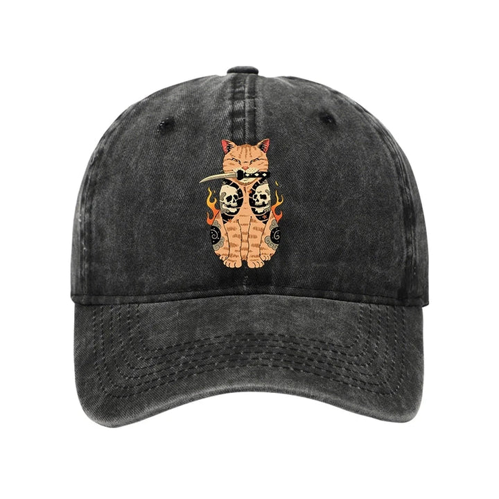Catana Cat Skull Tattooed Samurai Washed Cap