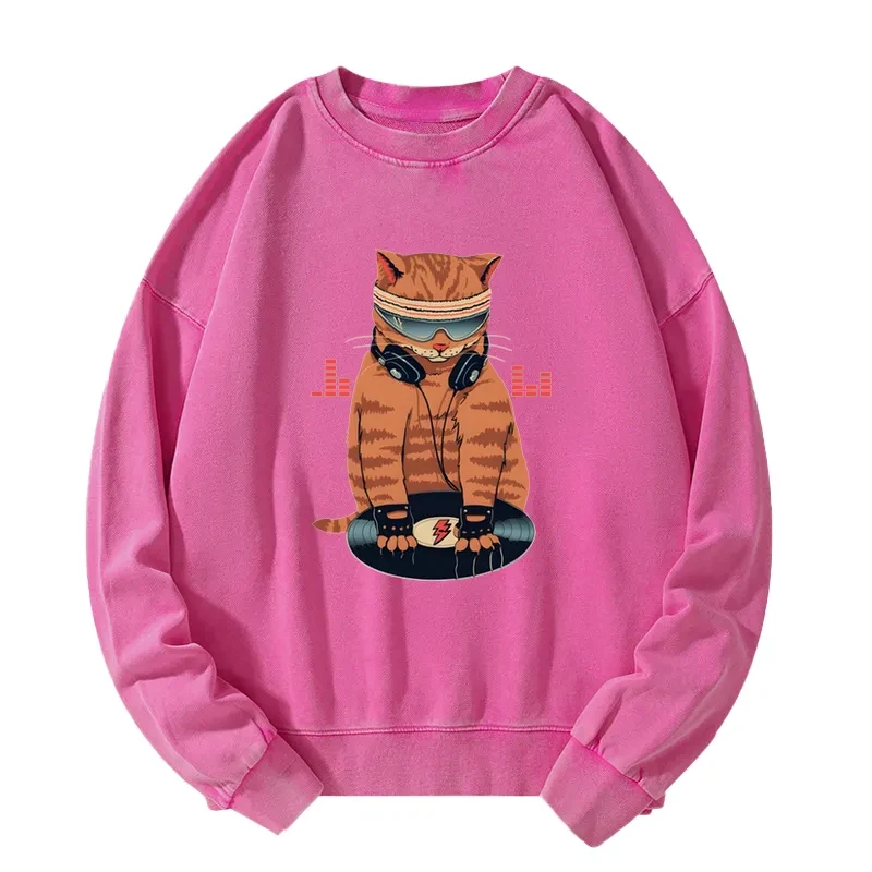 Funny Cat DJ Washed Sweatshirt