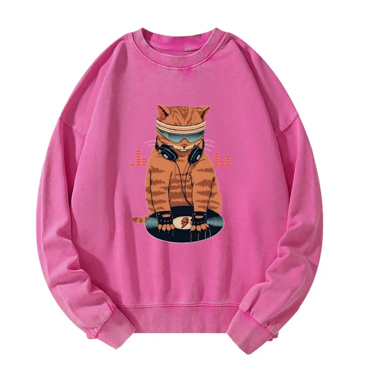 Funny Cat DJ Washed Sweatshirt