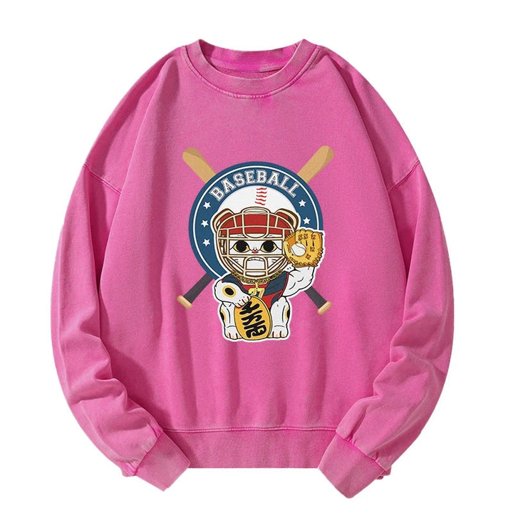 Janpaese Baseball Cat Washed Sweatshirt