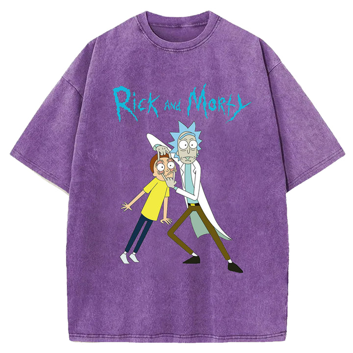 Funny Cartoon Washed Crew Neck T-shirt