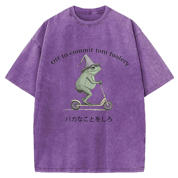Off To Commit Tom Foolery Vintage Design Washed Crew Neck T-Shirt