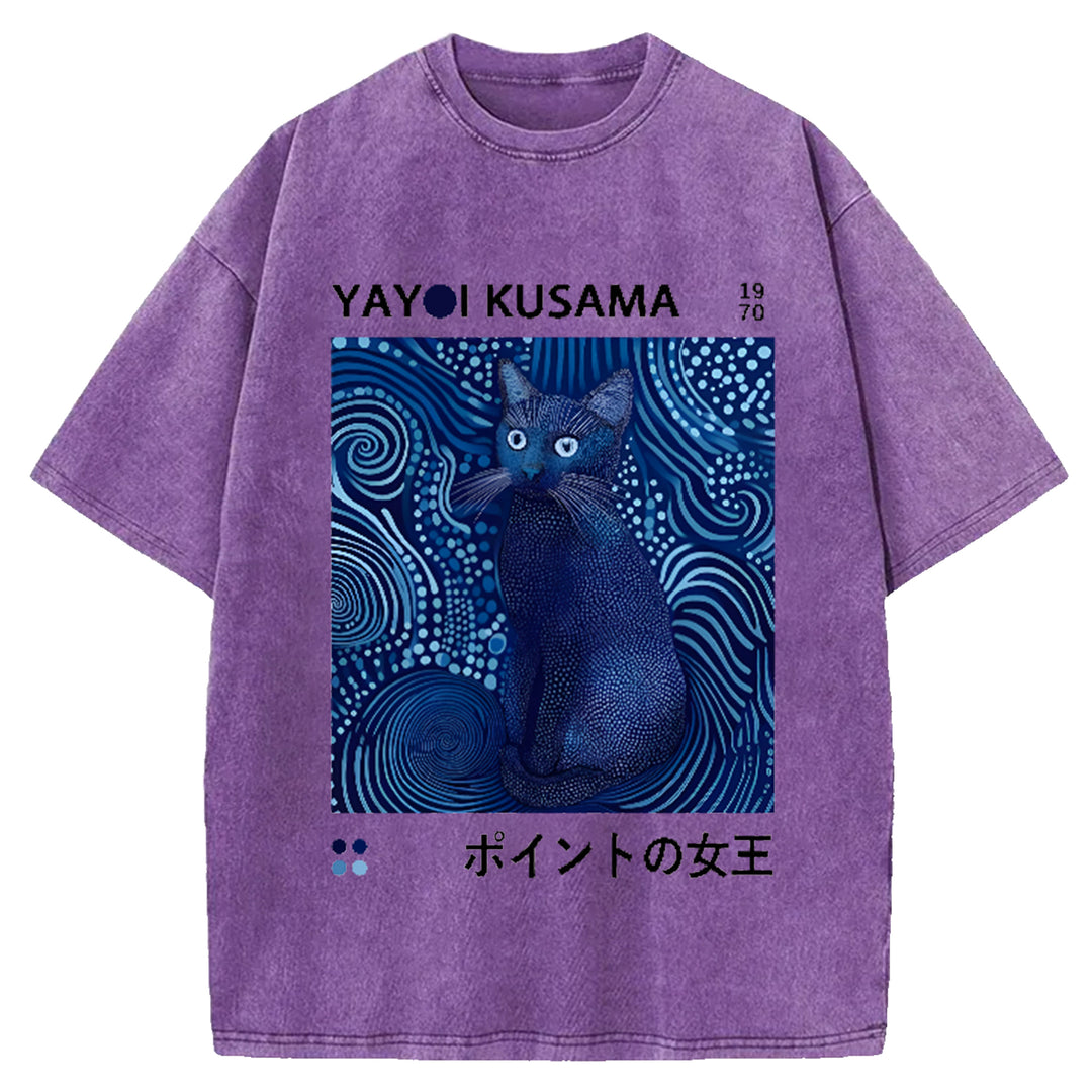 Yayoi Kusama Flower Vintage Japanese Design Washed Crew Neck T-Shirt